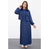 Cansın Mini Lacivert Fermuarlı Crop Ceketli Sıfır Kol Kız Çocuk Elbise Takımı 23410 - 9 - 10 Yaş