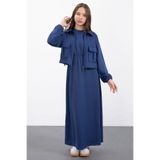 Cansın Mini Lacivert Fermuarlı Crop Ceketli Sıfır Kol Kız Çocuk Elbise Takımı 23410