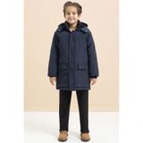 Cansın Mini Lacivert İçi Kürklü Çıtçıtlı Cepli Uzun Kesim Erkek Çocuk Kapüşonlu Şişme Mont 21446