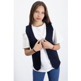 Cansın Mini Lacivert Keten Düğmeli Yelekli Oversize Tişörtlü Kız Çocuk 2li Takım 21007