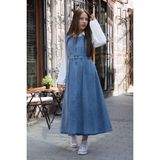 Cansın Mini Lacivert Kız Çocuk Kuşaklı Jean Elbise 22738 Trend Stil Basic Silüet Önü Fermuarlı - 12 - 13 Yaş