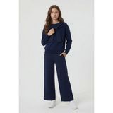 Cansın Mini Lacivert Taşlı Fular Detaylı Badili Geniş Paça Pantolonlu Kız Çocuk Takım 24706 - 12 - 13 Yaş