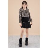 Cansın Mini Leopar Desenli Bluzlu Fiyonklu Etekli Kız Çocuk Takım 20338 - 4 - 5 Yaş - Siyah