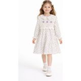 Cansın Mini Lila Çiçek Desenli Nakışlı Süveterli Kız Çocuk Müslin Elbise 23579 - 3 - 4 Yaş