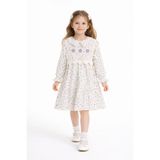 Cansın Mini Lila Çiçek Desenli Nakışlı Süveterli Kız Çocuk Müslin Elbise 23579