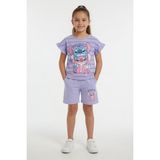Cansın Mini Lila Çizgili Karakter Baskılı Fırfırlı Kız Çocuk Şortlu 2li Takım 23955 - 3 - 4 Yaş
