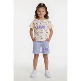 Cansın Mini Lila Kiraz Desenli Love Yazılı Tişörtlü Kız Çocuk Şortlu Takım 23898 - 4 - 5 Yaş