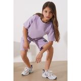 Cansın Mini Lila Oversize Tişörtlü Çımalı Kız Çocuk Şortlu Takım 18905 - 4 - 5 Yaş