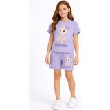 Cansın Mini Lila Sevimli Capuccina Baskılı Kız Çocuk Şortlu 2li Takım 23890 - 5 - 6 Yaş
