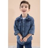 Cansın Mini Mavi Bisiklet Yaka Tişörtlü Sırtı Baskılı Erkek Çocuk Jean Gömlek 20088