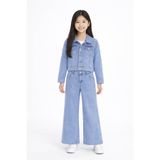 Cansın Mini Mavi Çiçek Nakışlı Jean Ceket ve Pantolonlu Kız Çocuk 2li Takım 23737