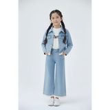 Cansın Mini Mavi Dantel Detaylı Jean Ceketli ve Pantolonlu Kız Çocuk 3lü Takım 23499