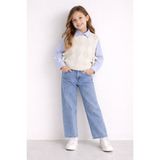 Cansın Mini Mavi Düğmeli Gömlekli Jean Pantolonlu Kız Çocuk Triko Süveterli 3lü Takım 23534 - 4 - 5 Yaş