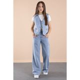 Cansın Mini Mavi Düğmeli Jean Yelekli ve Geniş Paça Pantolonlu Kız Çocuk 2li Takım 20636 - 11 Yaş
