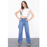 Cansın Mini Mavi Geniş Paça Beli Lastikli Kız Çocuk Jean Pantolon 20496
