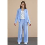 Cansın Mini Mavi Geniş Paça Pantolonlu Gömlekli Kız Çocuk Croplu 3lü Alt Üst Takım 24066 - 13 - 14 Yaş
