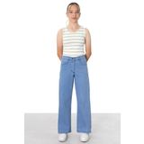 Cansın Mini Mavi Geniş Paça Yanları Şeritli Kız Çocuk Jean Pantolon 21124