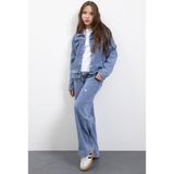 Cansın Mini Mavi Kalp Desenli Düğmeli Ceketli Pantolonlu Kız Çocuk Jean Takım 23475 - 5 - 6 Yaş