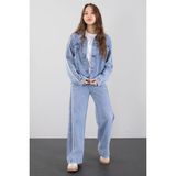 Cansın Mini Mavi Taş Detaylı Düğmeli Ceketli Pantolonlu Kız Çocuk Jean Takım 23467 - 7 - 8 Yaş