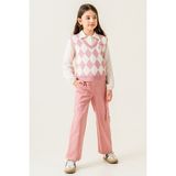 Cansın Mini Pembe Baklava Desenli Süveterli Gömlekli Kız Çocuk 3lü Takım 20534 - 10 - 11 Yaş