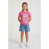 Cansın Mini Pembe Balerin Baskılı Tişörtlü Düğmeli Jean Şortlu Kız Çocuk 2li Takım 24167 - 3 - 4 Yaş