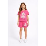 Cansın Mini Pembe Balerin Desenli Tişörtlü Kız Çocuk Şortlu 2li Takım 23878 - 4 - 5 Yaş