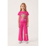Cansın Mini Pembe Ballerin Baskılı Geniş Paça Taytlı Kız Çocuk 2li Takım 23798