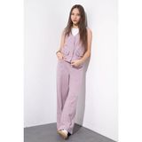 Cansın Mini Pembe Cepli Keten Yelekli Yüksek Bel Pantolonlu Kız Çocuk Alt Üst Takım 23545 - 8 - 9 Yaş