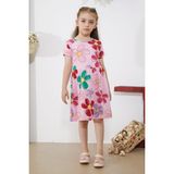Cansın Mini Pembe Çiçek Baskılı Kısa Kollu Kız Çocuk Elbise 18793 - 2 - 3 Yaş