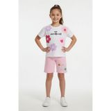 Cansın Mini Pembe Çiçek Desenli Tişörtlü Kız Çocuk Şortlu 2 Takım 23848