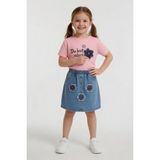 Cansın Mini Pembe Çiçek Nakışlı Taşlı Jean Etekli Badili Kız Çocuk 2li Takım 24049 - 2 - 3 Yaş