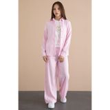Cansın Mini Pembe Çizgi Desen Gömlekli Geniş Paça Pantolonlu Badili Kız Çocuk 3lü Takım 24078