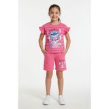 Cansın Mini Pembe Çizgili Karakter Baskılı Fırfırlı Kız Çocuk Şortlu 2li Takım 23954 - 3 - 4 Yaş