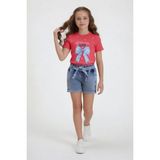 Cansın Mini Pembe Fiyonk Desenli Badili Kuşaklı Jean Şortlu Kız Çocuk Takım 24093 - 3 - 4 Yaş