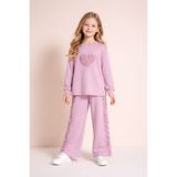 Cansın Mini Pembe Gül Detaylı Geniş Paça Pantolonlu Kız Çocuk Badili 2li Takım 23730