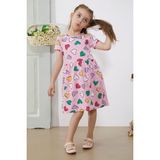 Cansın Mini Pembe Kalp Baskılı Kısa Kollu Kız Çocuk Elbise 18779 - 2 - 3 Yaş