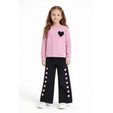 Cansın Mini Pembe Kalp Desenli Badili Jean Pantolonlu Kız Çocuk 2li Takım 23744