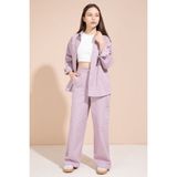 Cansın Mini Pembe Kalp Işlemeli Gömlekli Geniş Paça Pantolonlu Kız Çocuk Gabardin Takım 23552 - 9 - 10 Yaş