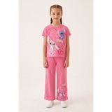 Cansın Mini Pembe Kalpli Karakter Baskılı Geniş Paça Pantolonlu Kız Çocuk 2li Takım 23808 - 4 - 5 Yaş