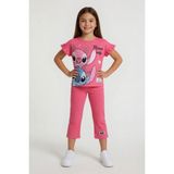 Cansın Mini Pembe Karakter Baskılı Fitilli Bermuda Pantolonlu Kız Çocuk Tişörtlü Takım 23805 - 4 - 5 Yaş