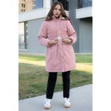Cansın Mini Pembe Kemerli Nubuk Kumaş Kız Çocuk İçi Kürklü Kapüşonlu Şişme Mont 21312