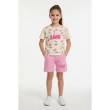 Cansın Mini Pembe Kiraz Desenli Love Yazılı Tişörtlü Kız Çocuk Şortlu Takım 23896 - 5 - 6 Yaş