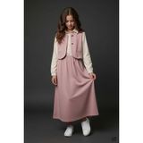 Cansın Mini Pembe Kız Çocuk Sıfır Kol Yelekli Gömlek Yaka Elbise Takımı 24749 - 13 - 14 Yaş