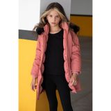 Cansın Mini Pembe Kürklü İçi Astarlı Çıkarılabilir Kapüşonlu Kız Çocuk Mont 19055