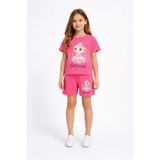 Cansın Mini Pembe Sevimli Capuccina Baskılı Kız Çocuk Şortlu 2li Takım 23889