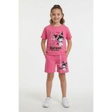 Cansın Mini Pembe Sevimli Tavşan Baskı Bisiklet Yaka Kız Çocuk Şortlu Takım 23945 - 3 - 4 Yaş