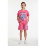 Cansın Mini Pembe Simli Karakter Baskılı Tişörtlü Kız Çocuk Şortlu 2li Takım 23917 - 3 - 4 Yaş