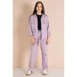 Cansın Mini Pembe Yazı Detaylı Gömlekli Kız Çocuk Pantolonlu Gabardin Takım 23564 - 10 - 11 Yaş
