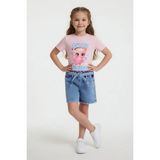 Cansın Mini Pudra Balerin Baskılı Tişörtlü Düğmeli Jean Şortlu Kız Çocuk 2li Takım 24170 - 4 - 5 Yaş