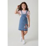 Cansın Mini Pudra Çiçekli Minnie Desenli Badili Jean Salopetli Kız Çocuk Takım 24092 - 2 - 3 Yaş
